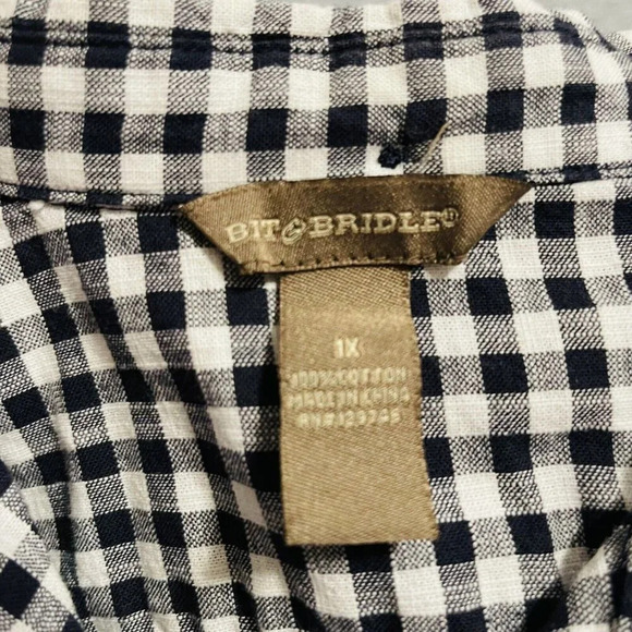 Bit &‎ Bridle Top Women XL Plaid Black White Button Up 100% Cotton Shirt - Picture 2 of 9